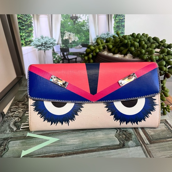 Fendi Handbags - 100% authentic FENDI Monster Eyes Continental Smooth Leather Wallet